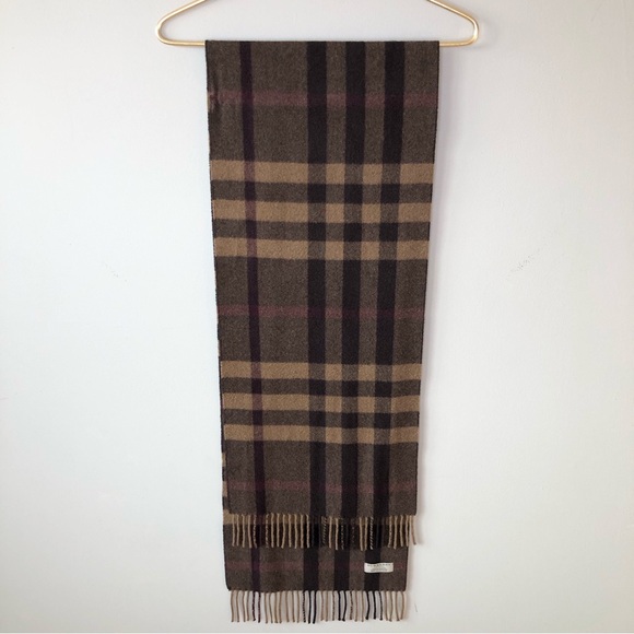 Burberry Brown Giant Check Pattern 100% Cashmere Luxury Scarf - Picture 2 of 8